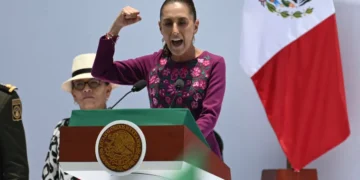 Sheinbaum durante su discurso/AFP