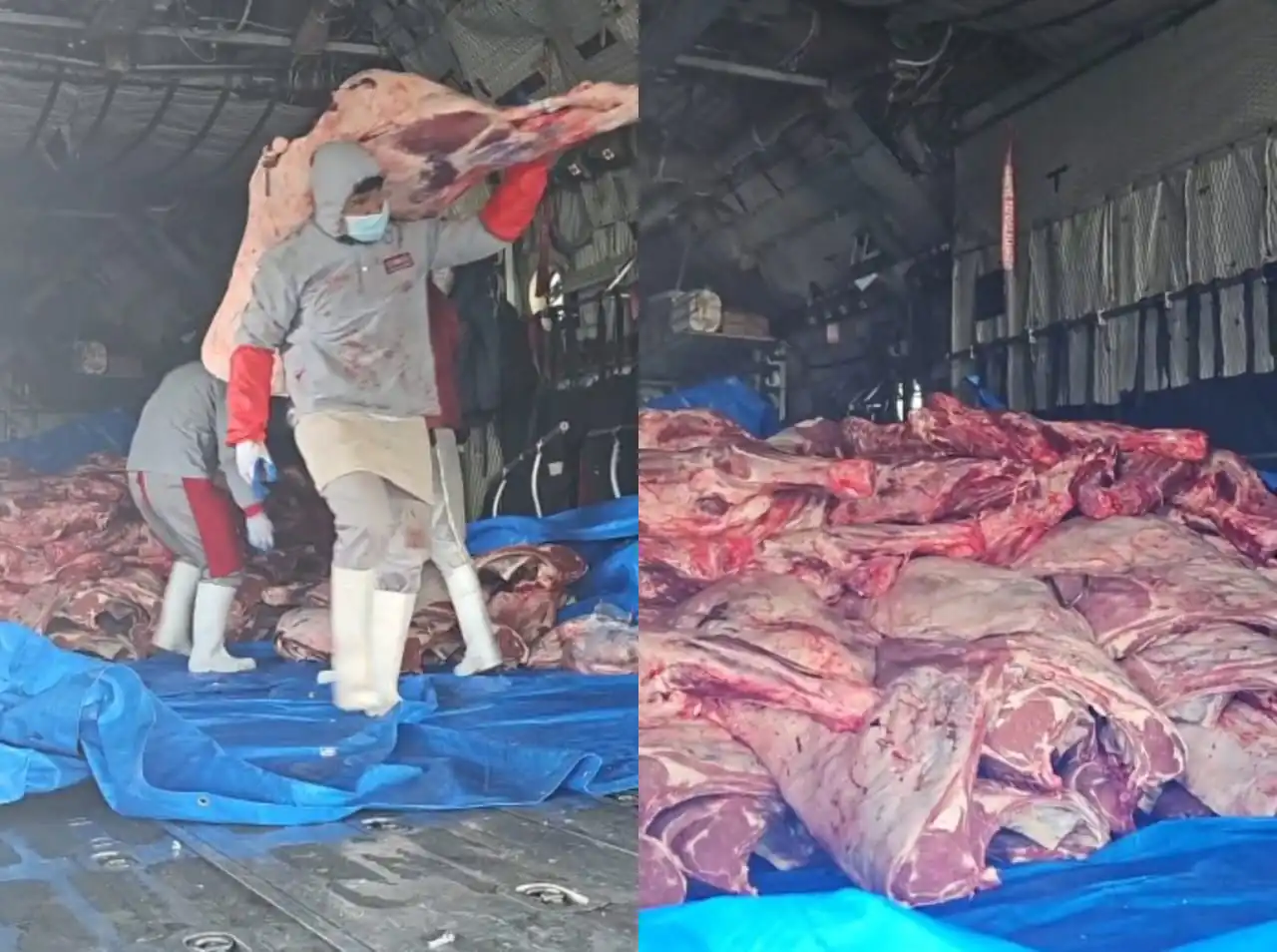 Puente aéreo abastece de carne a mercados de Sucre, Foto: Captura.